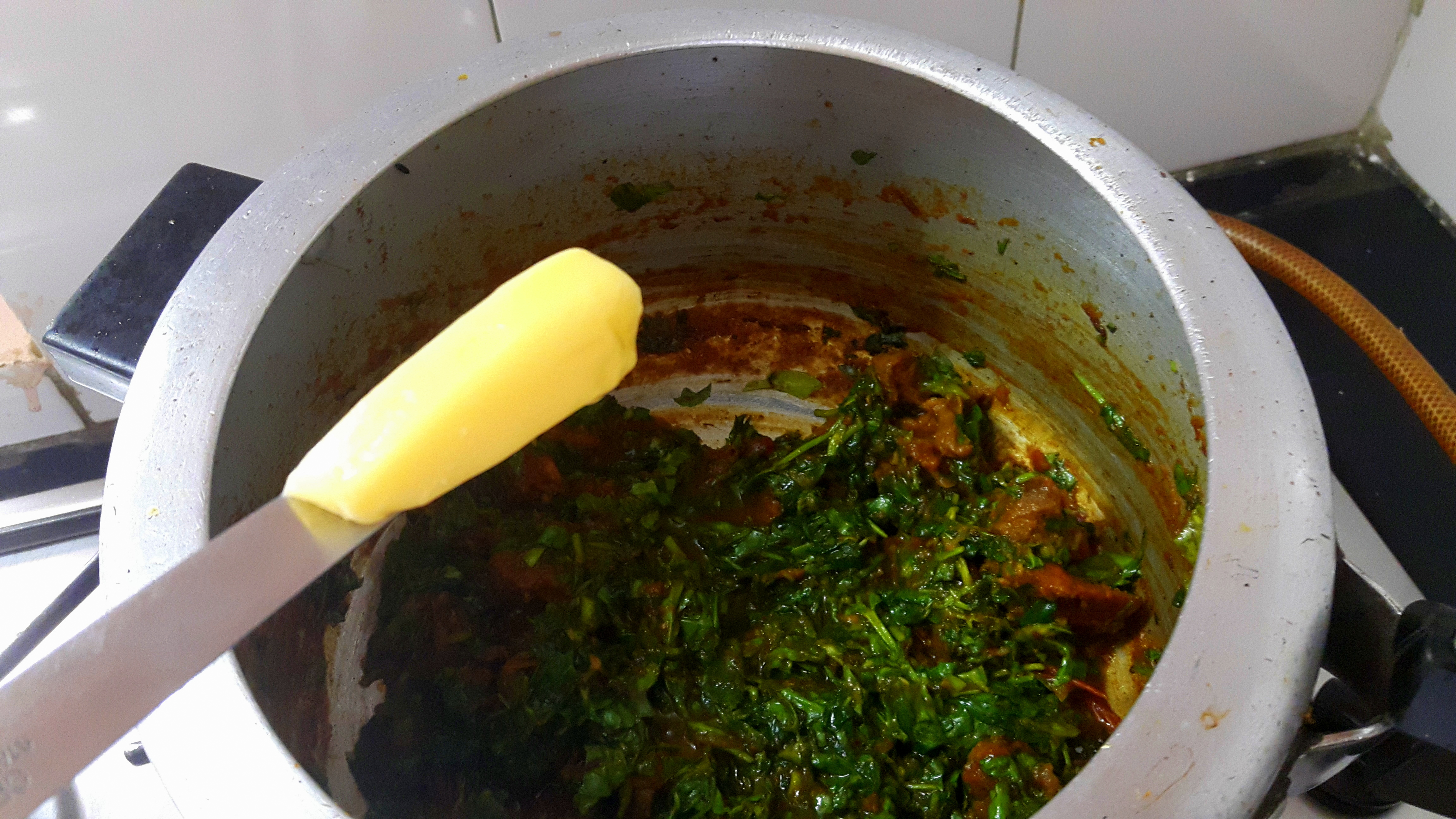add methi leaves and butter
