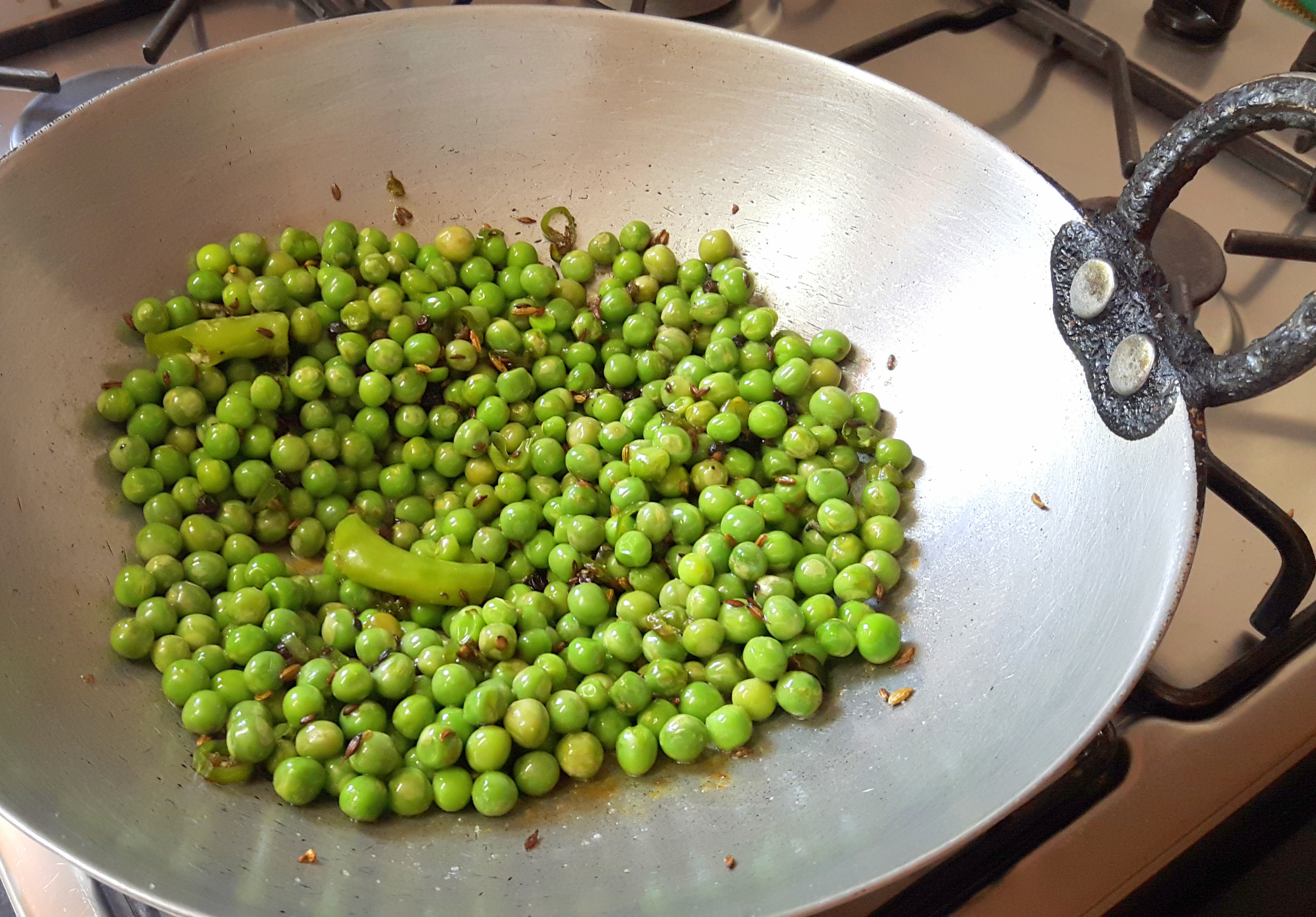 Fry till peas are done
