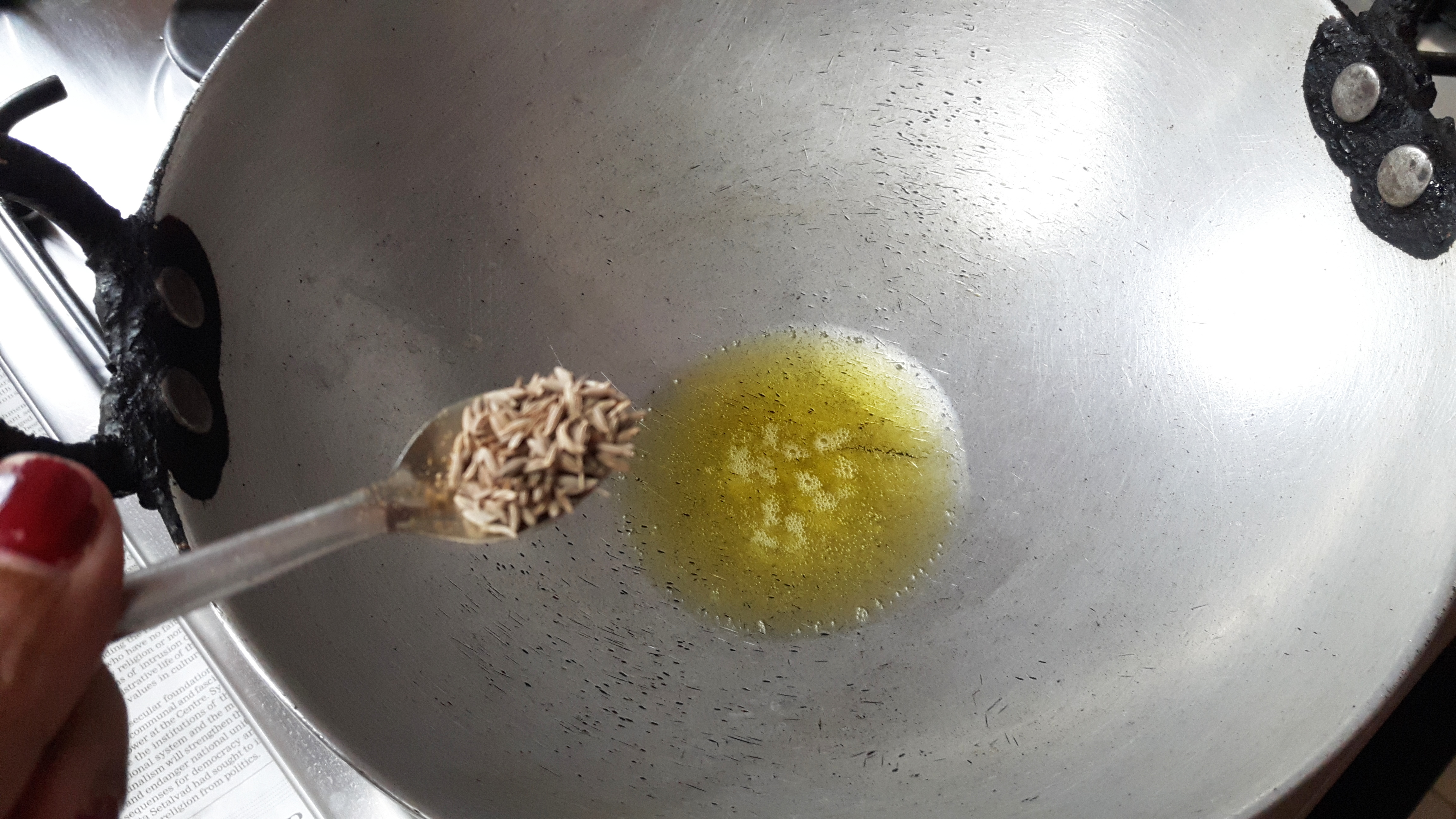 put ghee, add cumin seed