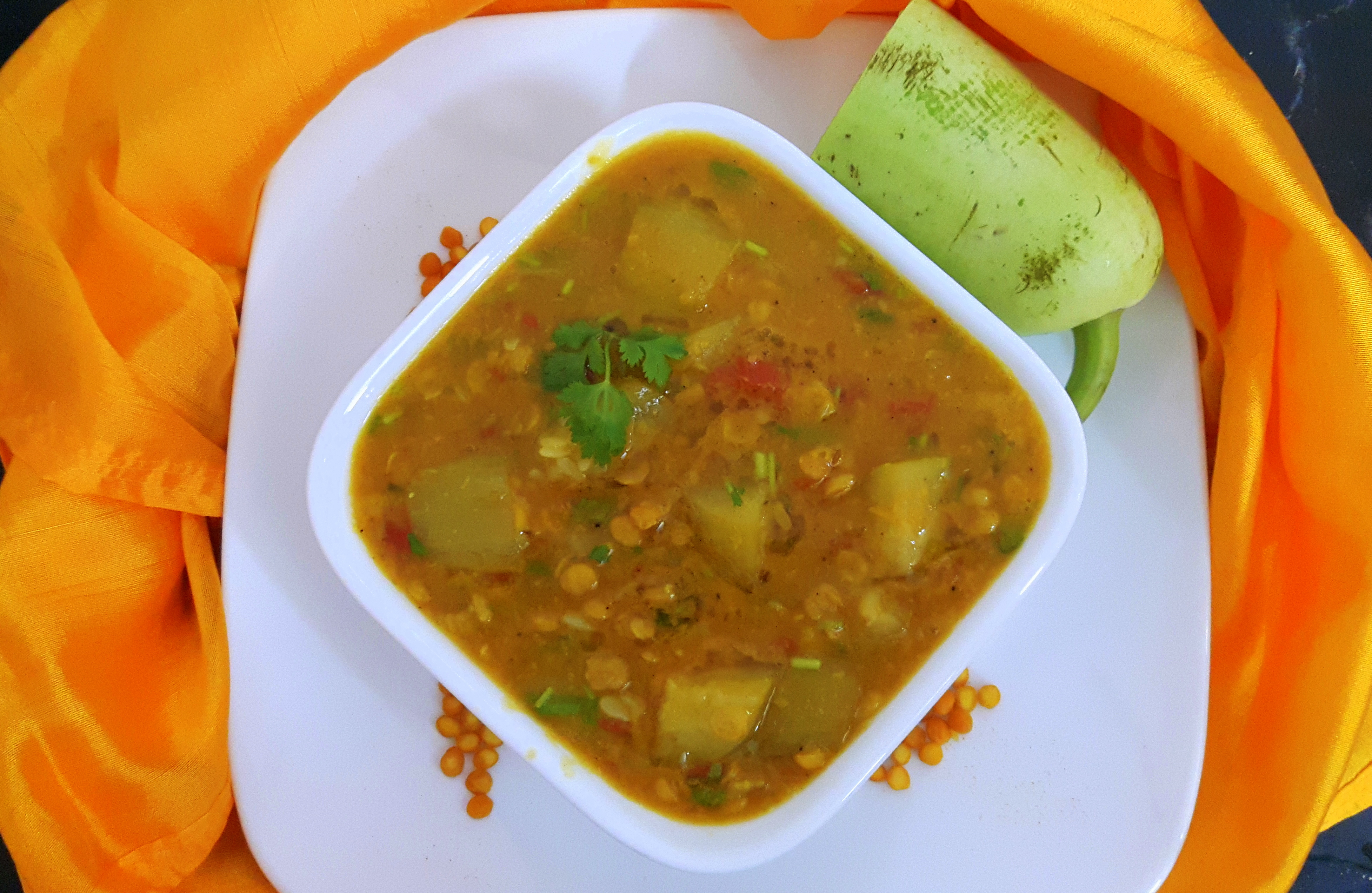Chana dal with lauki (split Bengal gram with bottle gourd)