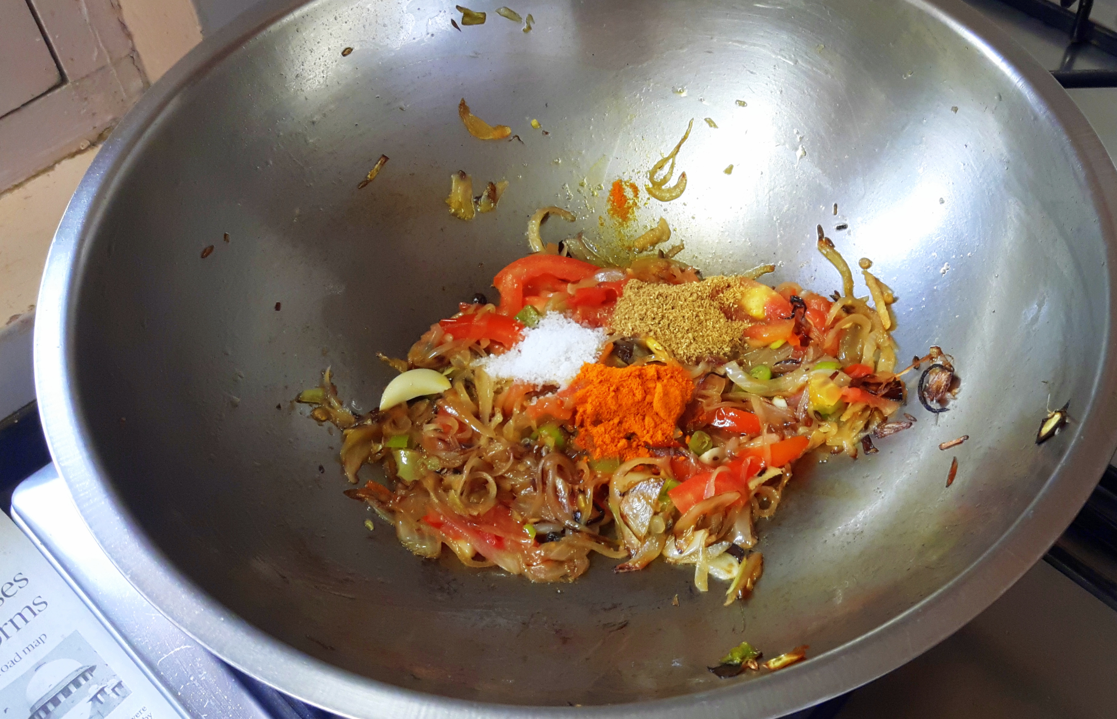 add salt, turmeric and coriander powder