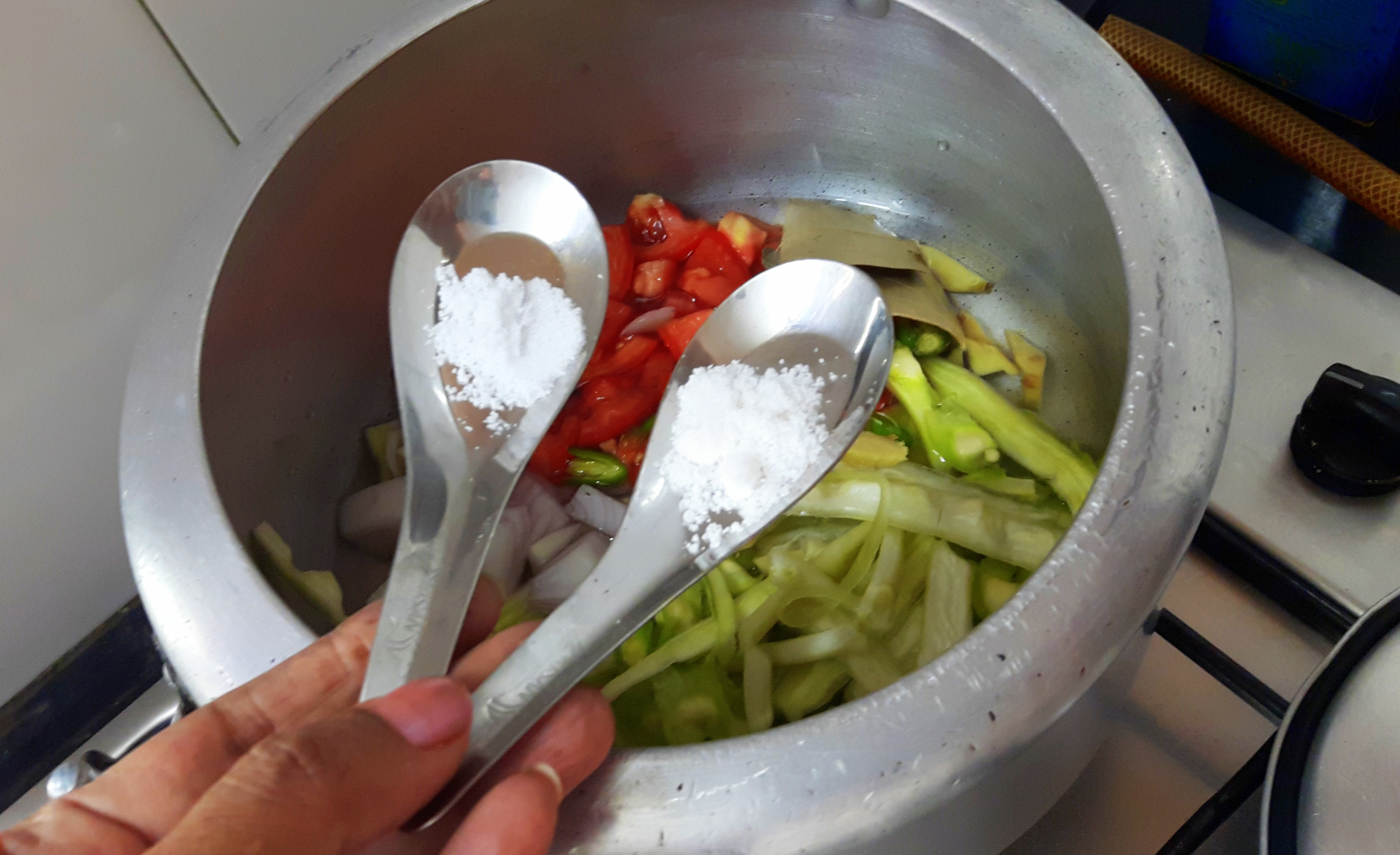 add white rock salt, salt