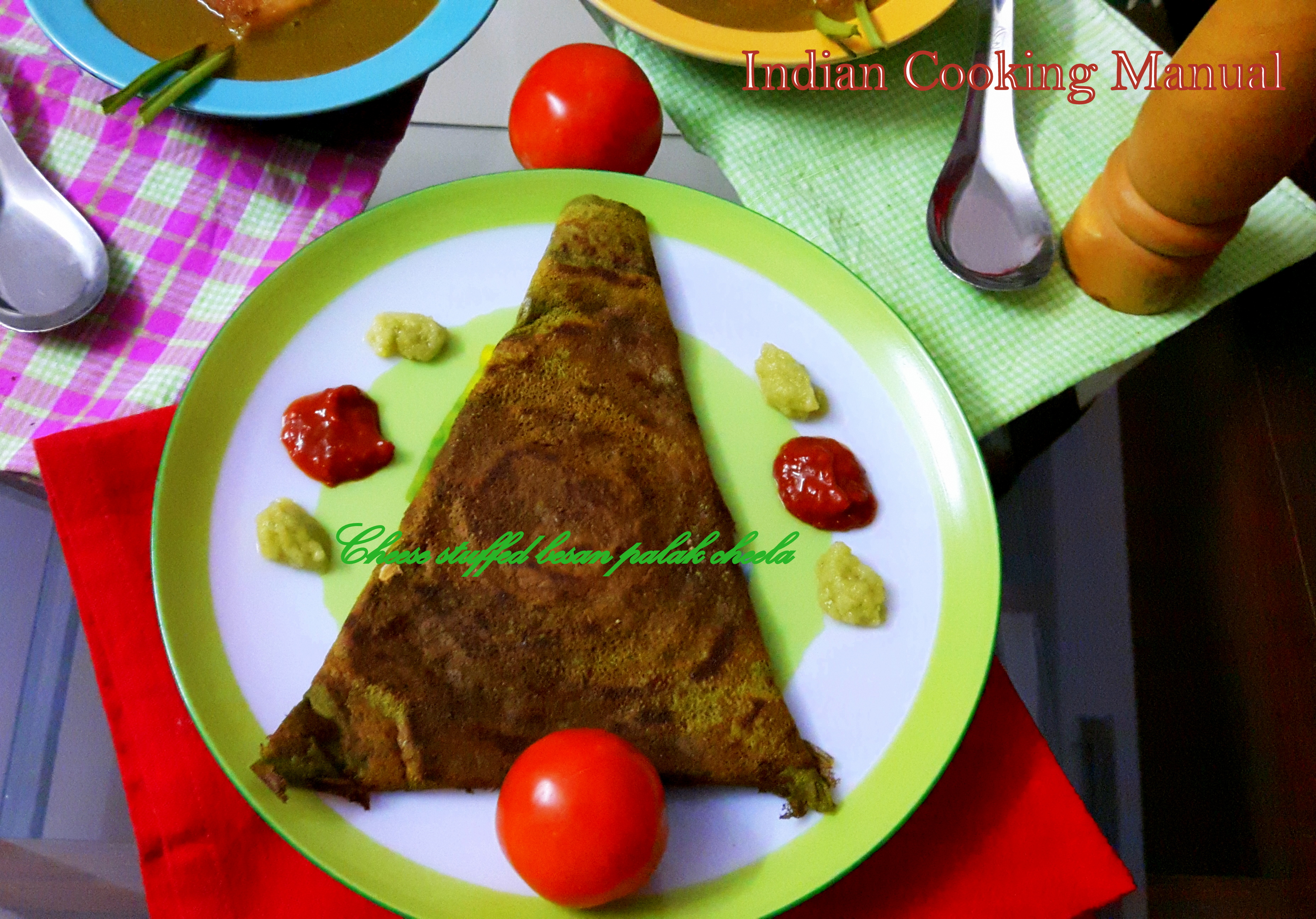 Cheese stuffed Besan palak cheela