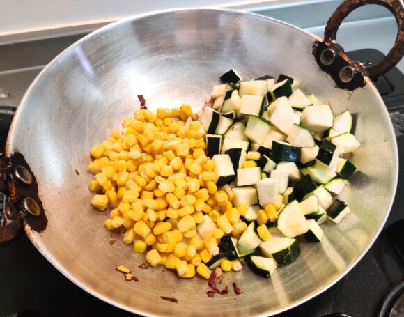 add chopped zucchini and corn