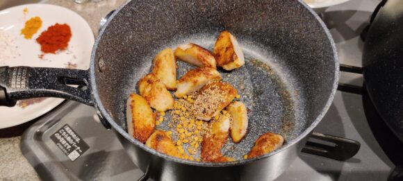 Add carom seed and fenugreek seed, sputter for few seconds