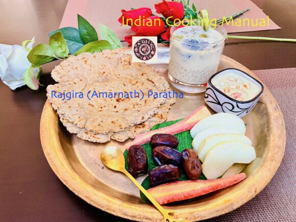 Phalahari Thali 11 (Amarnth Paratha, Avacado-sago/Tapioca Pearl drink)