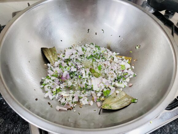 fry chopped onion,