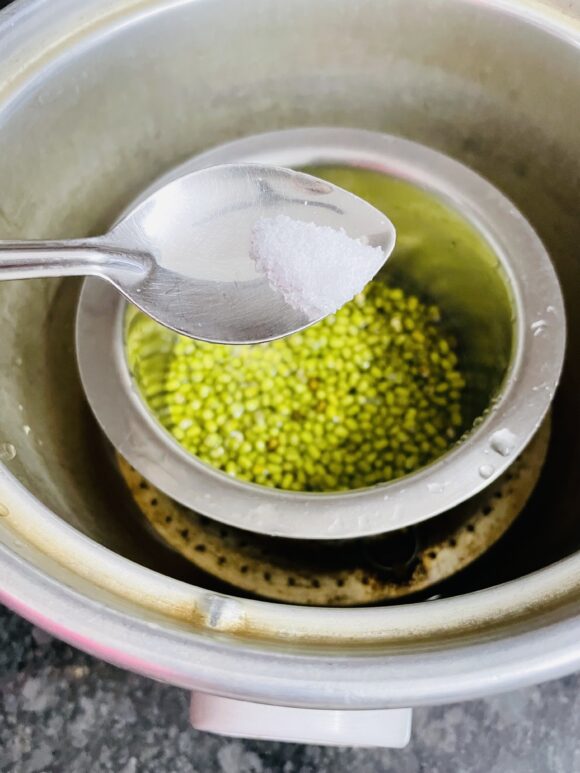 boil along with salt in rice cooker