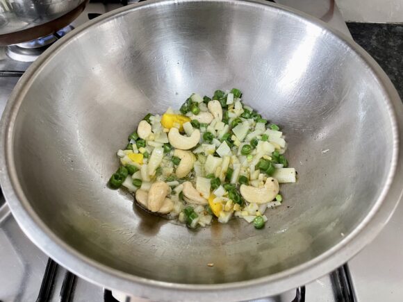 Add chopped potato and beans