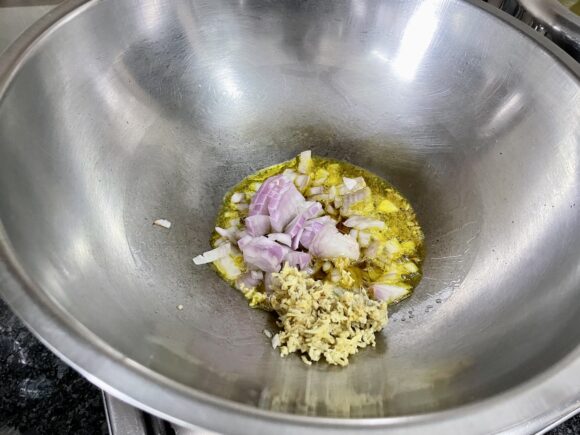 add chopped onion and ginger
