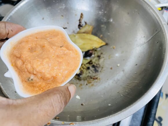 Add prepared onion, tomato and ginger paste