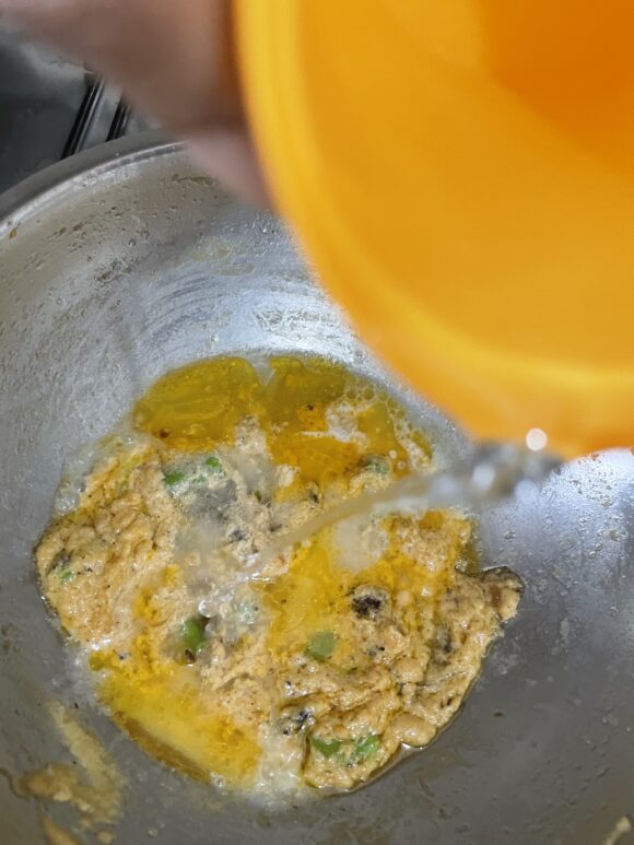 Add slowly 1 cup of hot water