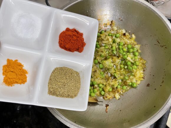 Add coriander powder, cumin powder, turmeric powder and chilli powder