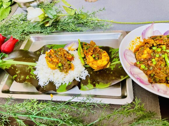 “Jambo Tiger Prawn Peas Masala” is ready to be served with Steamed Rice. 