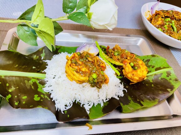 “Jambo Tiger Prawn Peas Masala” is ready to be served with Steamed Rice. 