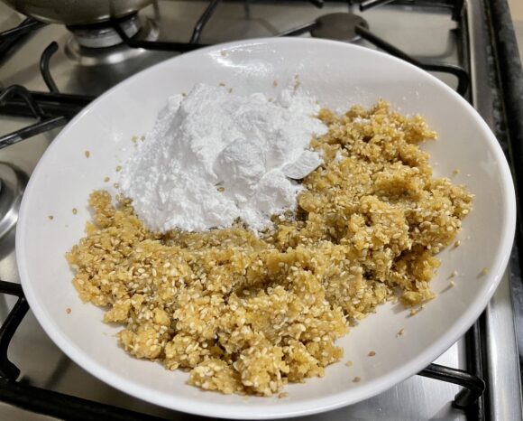 Add blended sesame seed and sugar powder