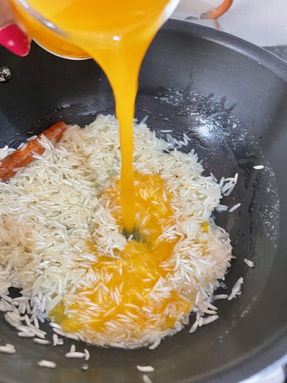 add orange juice and water