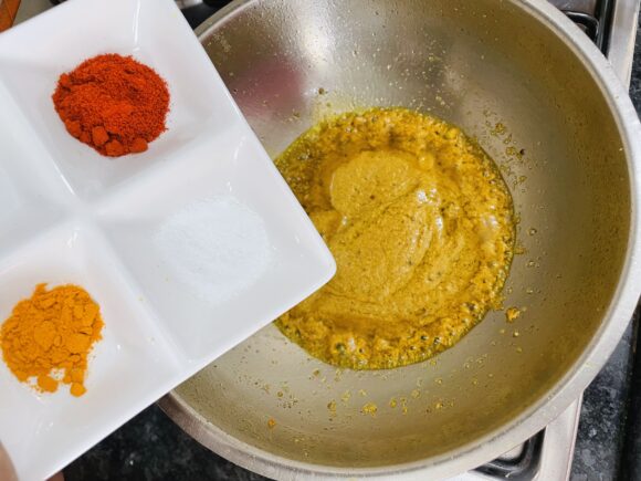 add salt, chilli powder and turmeric powder