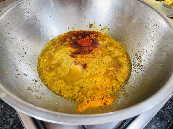 add salt, chilli powder and turmeric powder