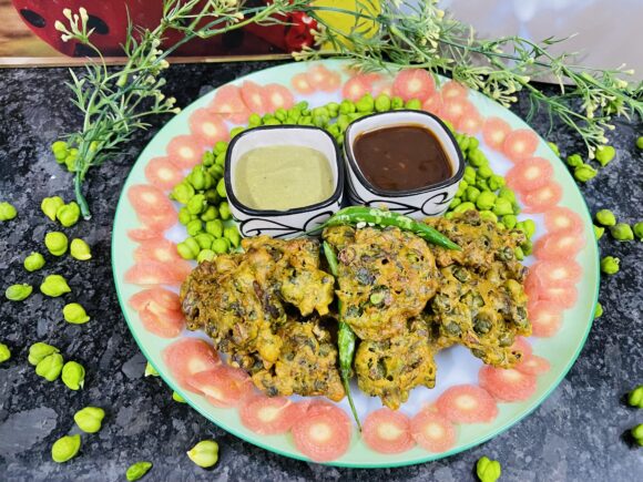 Fresh Green Chana Pakoda ( Fresh Green Chickpeas Fritters)”, serve piping hot 