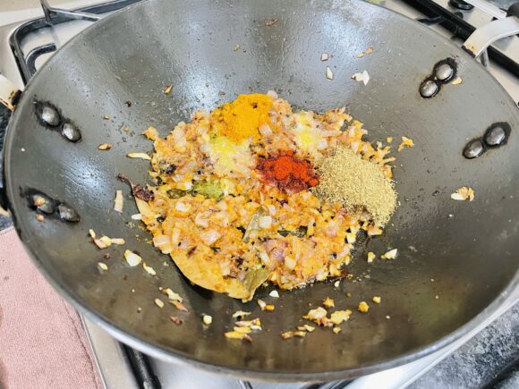 add salt, chilli powder, turmeric powder, cumin powder