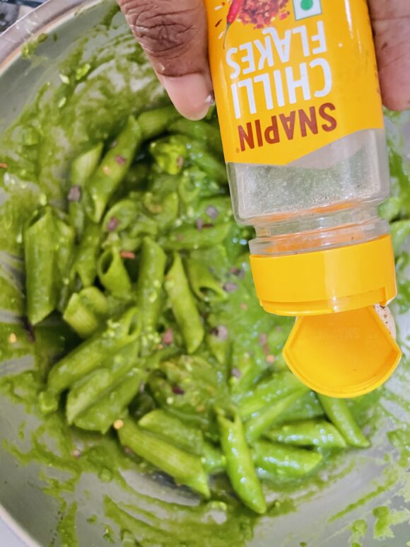 add chilli flakes, black pepper, mixed herbs and lemon juice