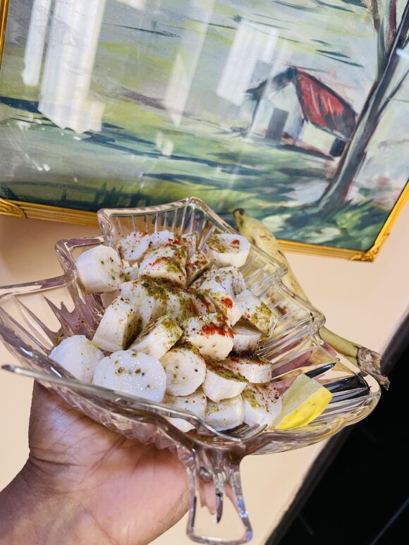 Banana chaat ( Kela chat) is ready to be served.