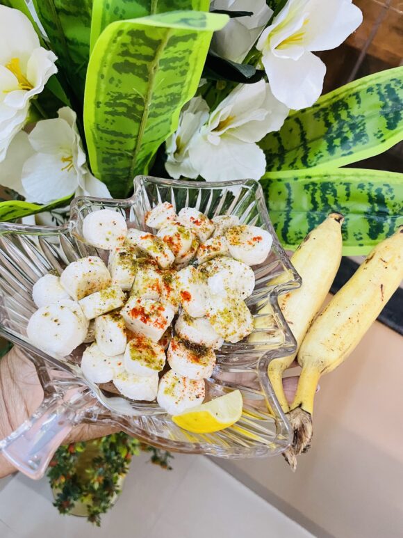 Serve the chaat in serving bowl with fork