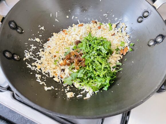 slightly roast almond, cashew nut and coconut,