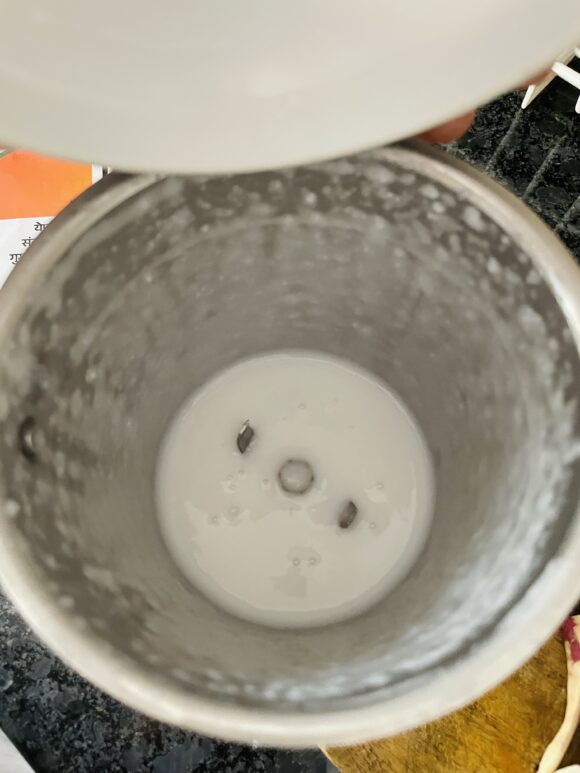 Drain water, blend sabudana along with little quantity of water until fine paste, 