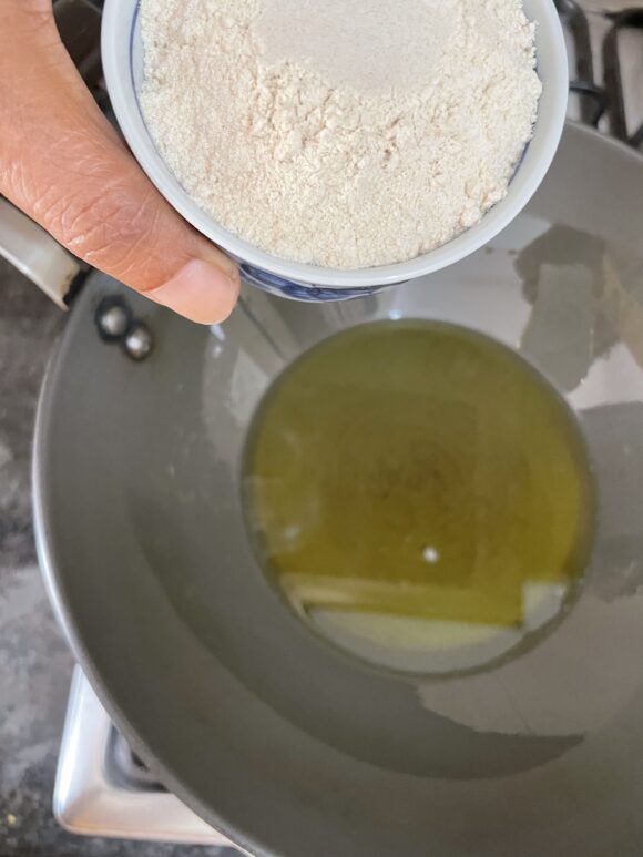 add Rajgir flour; roast flour on low flame