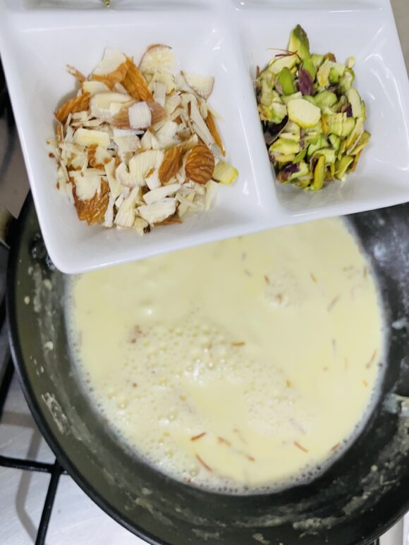 add sliced almond and pistachio