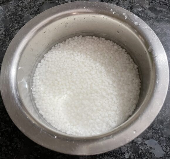 Soak sabudana with labelled water for 3-4 hours