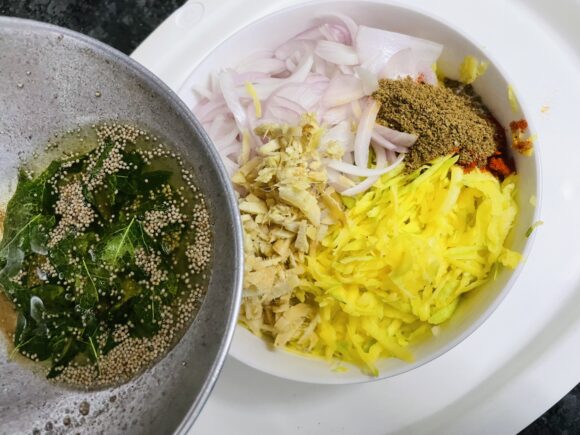 Put the prepared seasoning into mango-ginger and onion mix