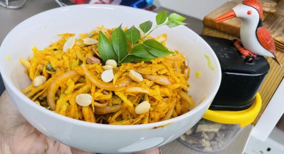 transfer into serving bowl