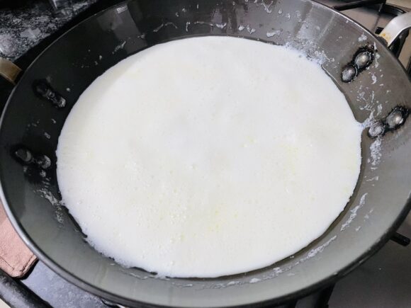 Pour the milk into the pan and allow it to boil on high flame